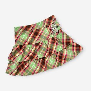 Chic Plaid Ruffle Skirt - Green and Pink